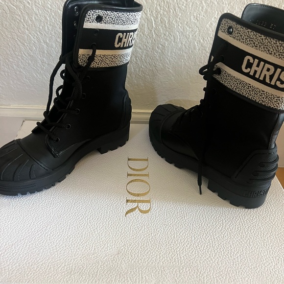 Dior Black and White Lace-Up Boots